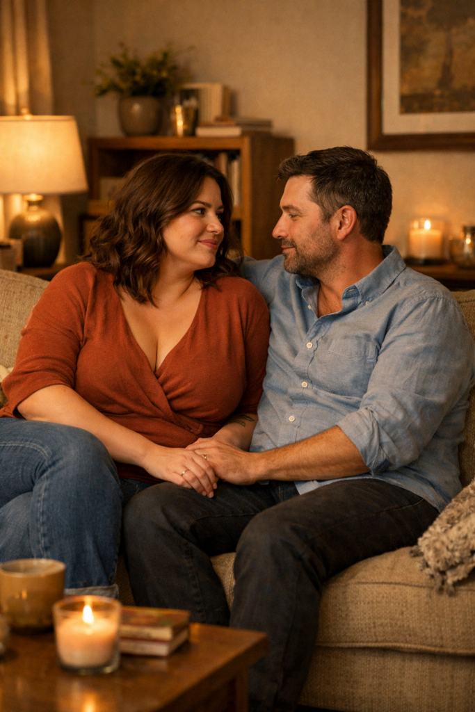 Geen zin in seks in relatie – volwassen stel in rustige warme setting in gesprek