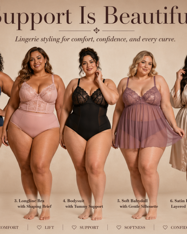 Keuzegids met verschillende soorten lingerie en shapewear voor curvy vrouwen die zich sexy, sterk en ontspannen willen voelen op een eerste date