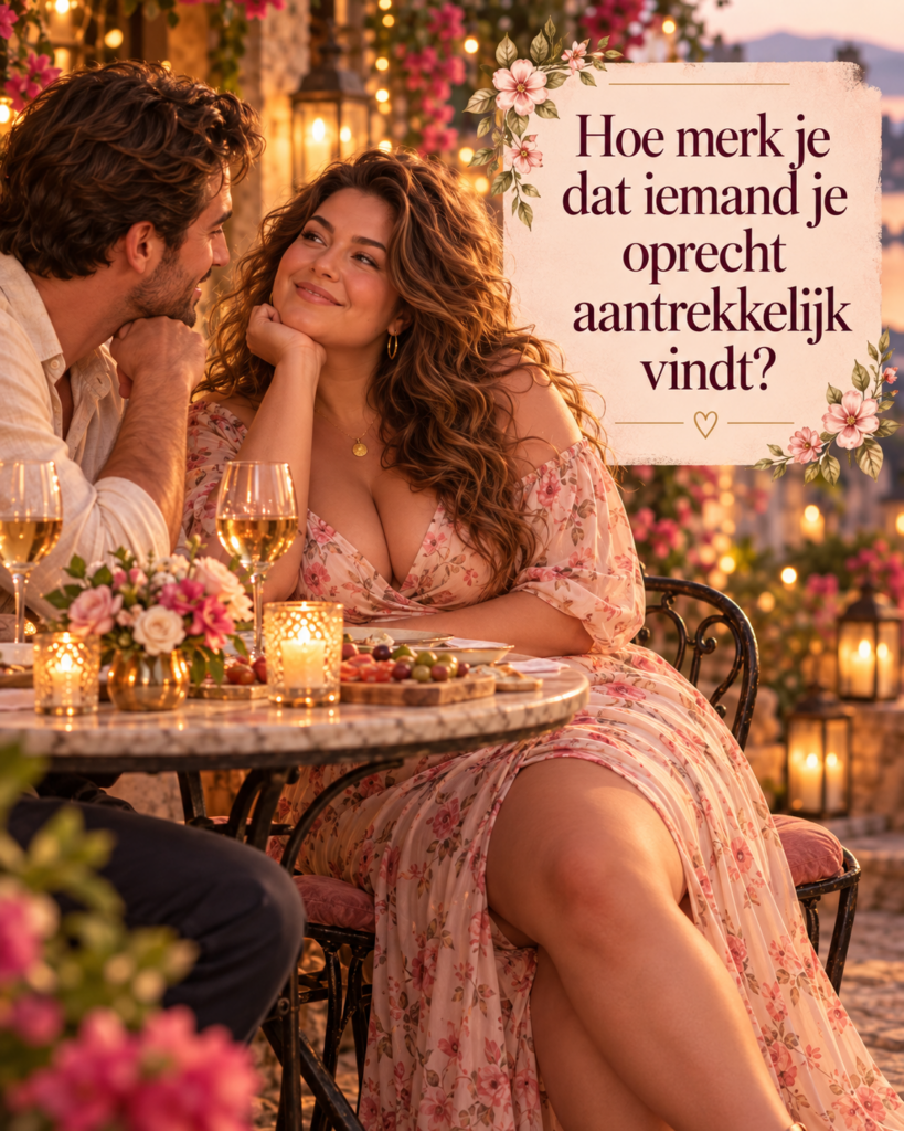 Volle vrouw en man kijken elkaar warm aan tijdens een romantische date