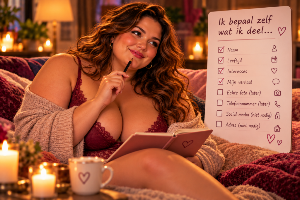 Volle vrouw bepaalt welke persoonlijke informatie zij tijdens online dating wil delen