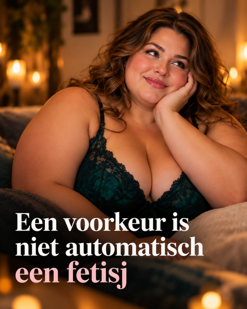 Zelfverzekerde volle vrouw in een warme avondsetting bij een artikel over voorkeur en fetishisering